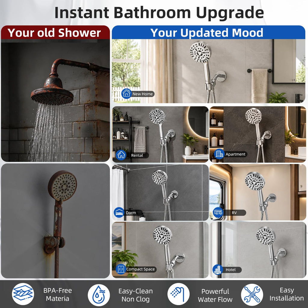 9 Functions High Pressure Handheld Shower Head with Power Wash