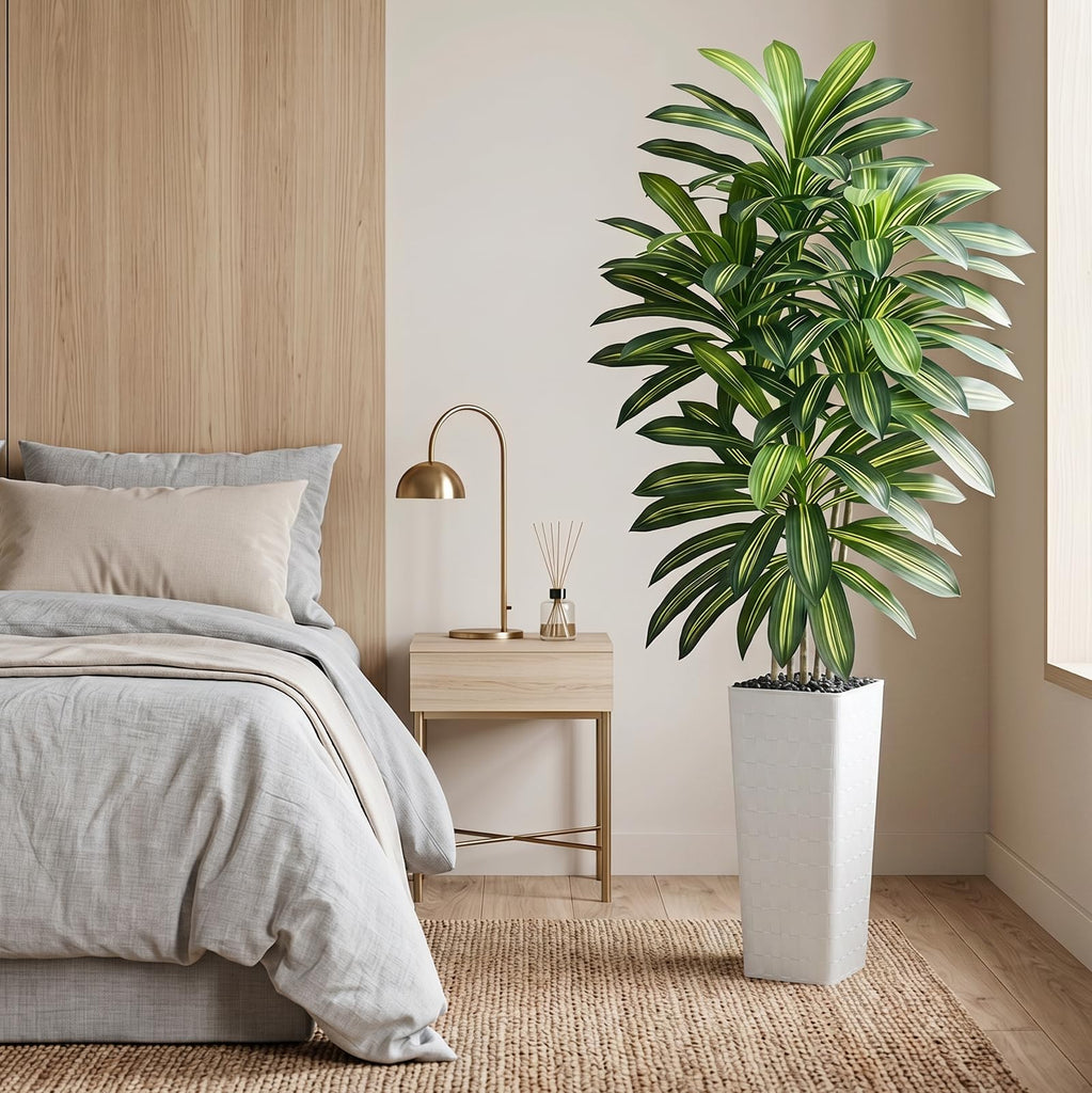 Artificial Dracaena Tree, 7FT Faux Plants Indoor White Planter