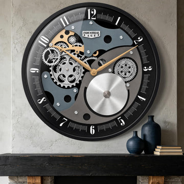 Wall Clock with Moving Gears - 18" Industrial Steampunk Decor Wall Clock