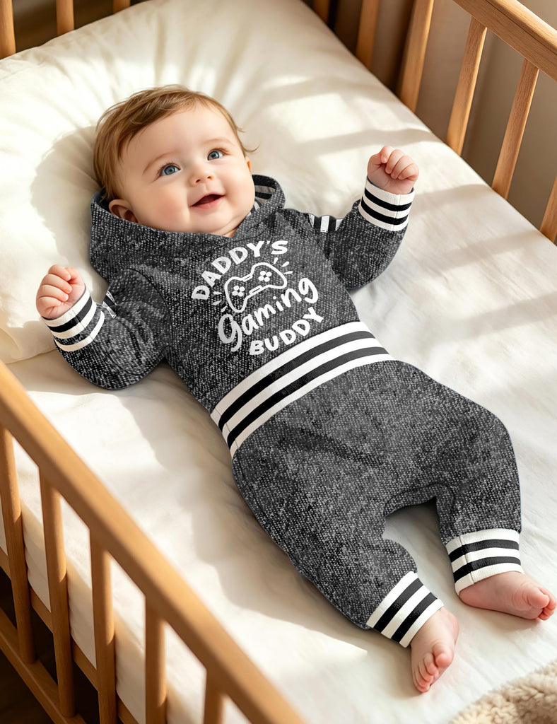 Baby Boy Clothes Outfits Grey Hooded Bodysuit Set Fall Clothes Infant