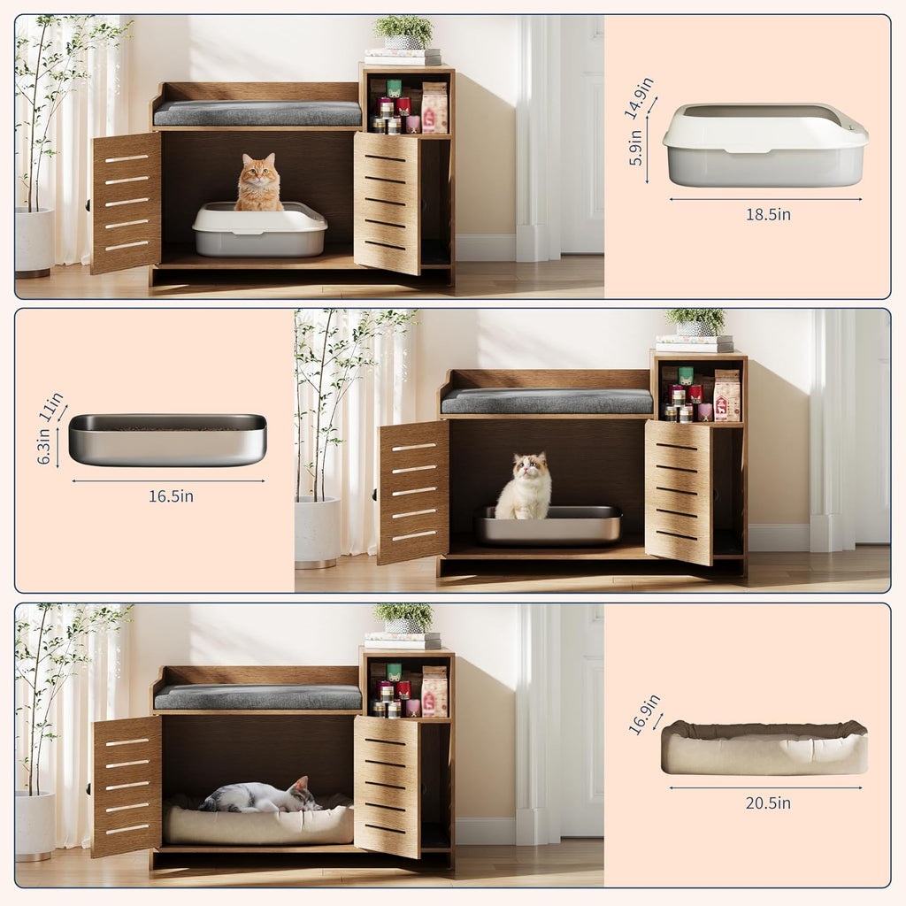 Cat Litter Box Enclosure, Hidden Litter Box Cabinet Furniture with Scratch Pad, Farmhouse Indoor Cats House
