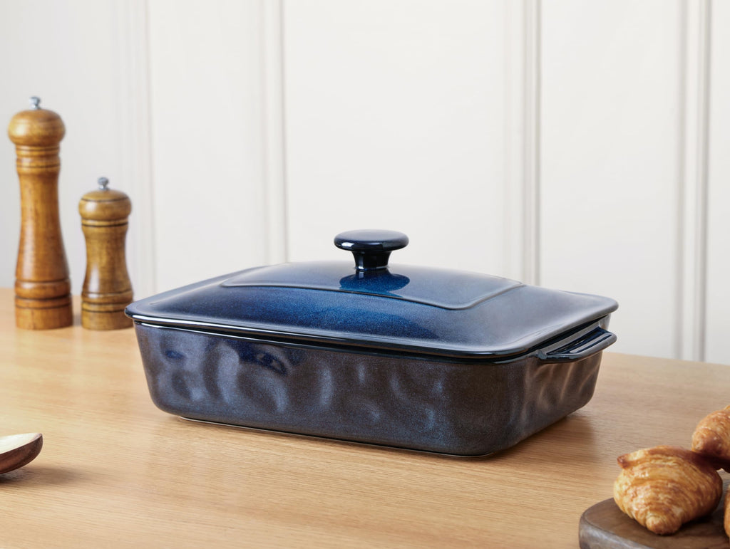 Ceramic Casserole Dish with Lid, 4.2 Quart Deep Baking Pan with Handles, Rectangular Lasagna Pan, Oven, Microwave &