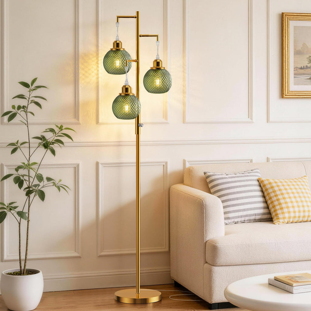 Modern Glass Floor Lamps, 3 Lights Standing Lamp, Green