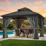 10x10ft Hardtop Gazebo Double Roof Hardtop with Nettings and Curtains