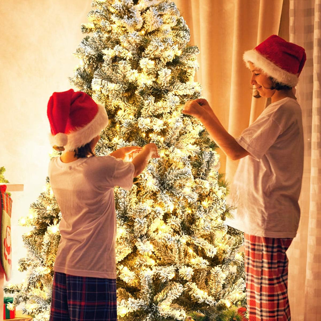 Pre-Lit Christmas Tree, Snow Flocked Hinged Xmas Tree