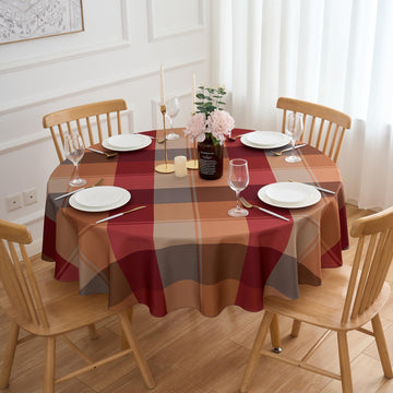 Round Tablecloth 70 Inches Red Brown Buffalo Plaid Winter Table Cloth - Polyester Checkered Gingham Christmas Table
