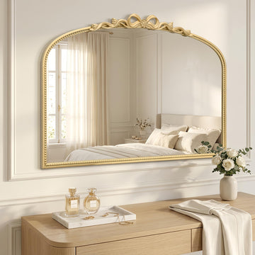 Gold Arched Bow Mirror: 40"x29" Baroque Vintage Wall Mirror