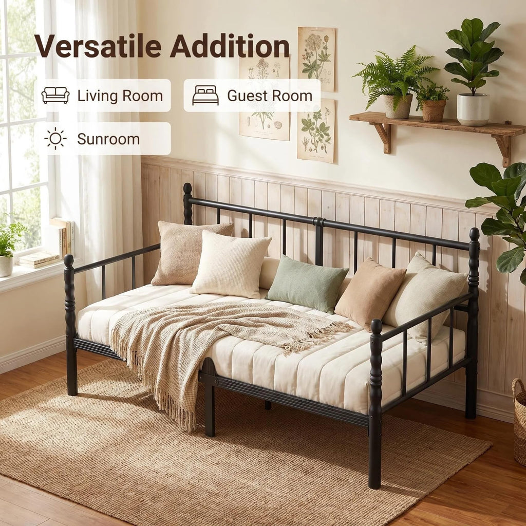 12 Inch Twin Metal Daybed Frame with Minimalist Modern Headboard