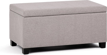 Dover 36" Wide Linen Look Fabric Storage Ottoman in Cloud Grey | Contemporary ottoman with lift-top and safety