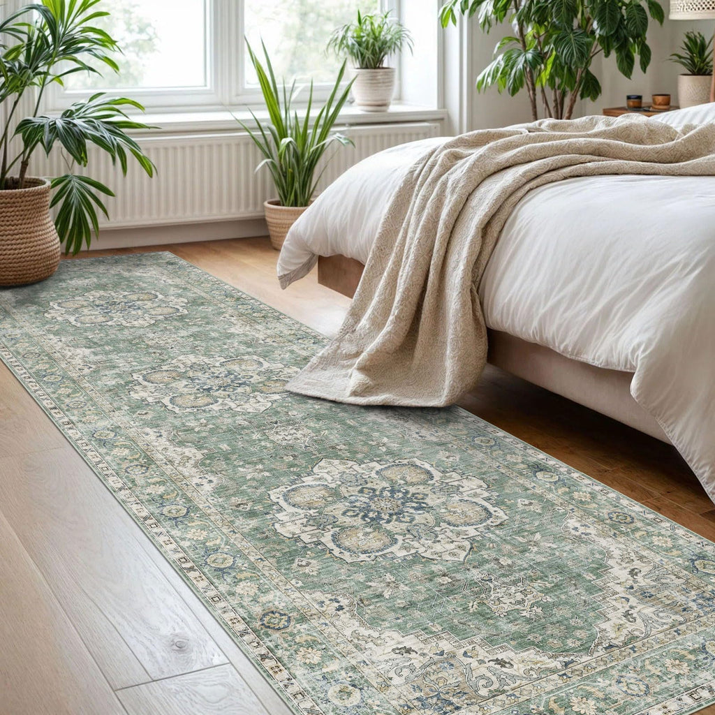 Washable Hallway Runner Rug - Long Non-Slip Sage Green
