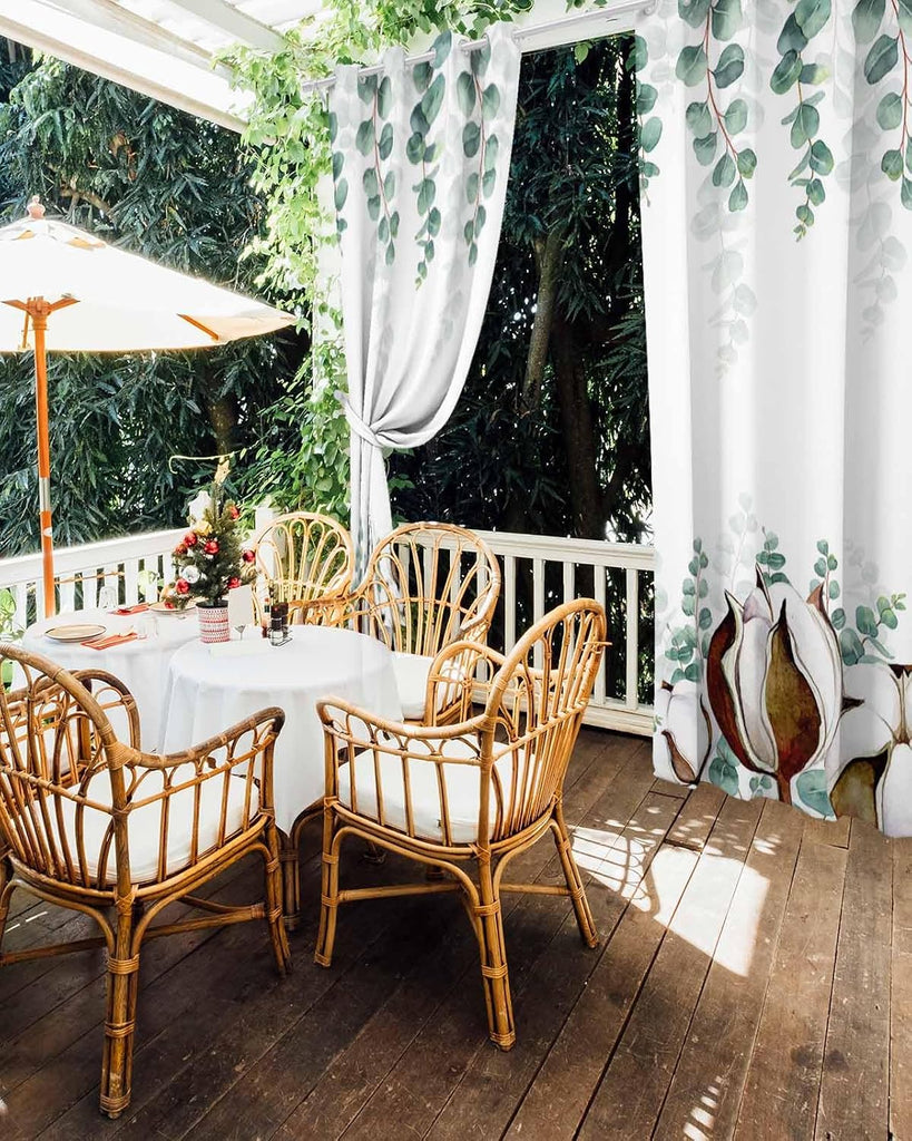 Outdoor Curtains Waterproof, Eucalyptus Leaves Privacy Screen Outdoor Front Porch Decor, Grommet Outside Curtains for