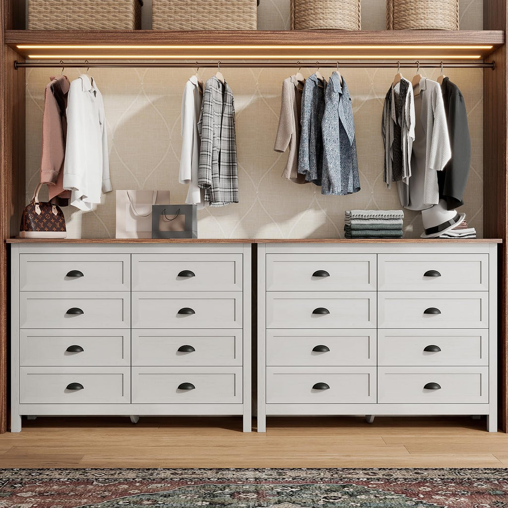 Antique White 8 Drawer Dresser, Farmhouse Wood Chest