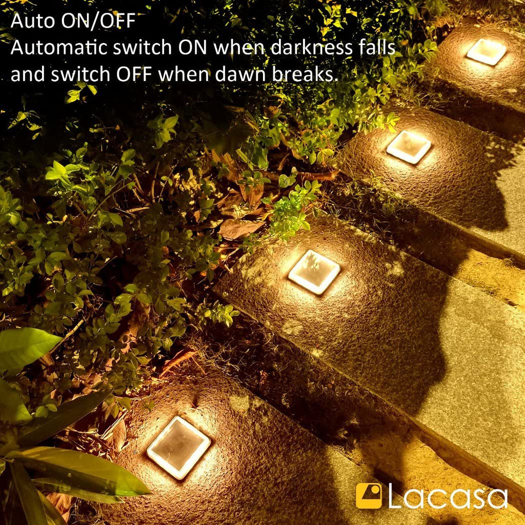 Solar Deck Lights, 4 Pack Warm White Outdoor In-Ground Driveway Walkway Dock, IP68 Waterproof Solar Powered Stair