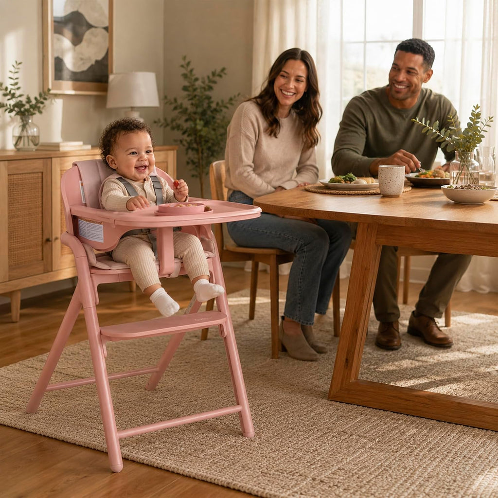 Step and Savor Convertible Wooden Baby High Chair-Rose Petal | Beech Wood Seat, 5-Position Height Adjust, Double