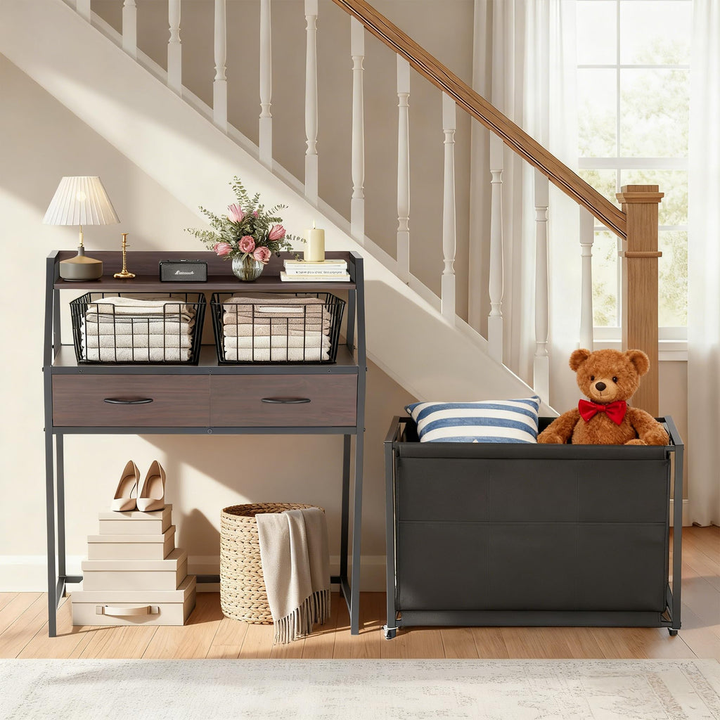 Laundry Hamper with Shelf, 2 Tier Rolling Laundry Hamper 3 section, Laundry Sorter Basket with Wheels, Pull-Out