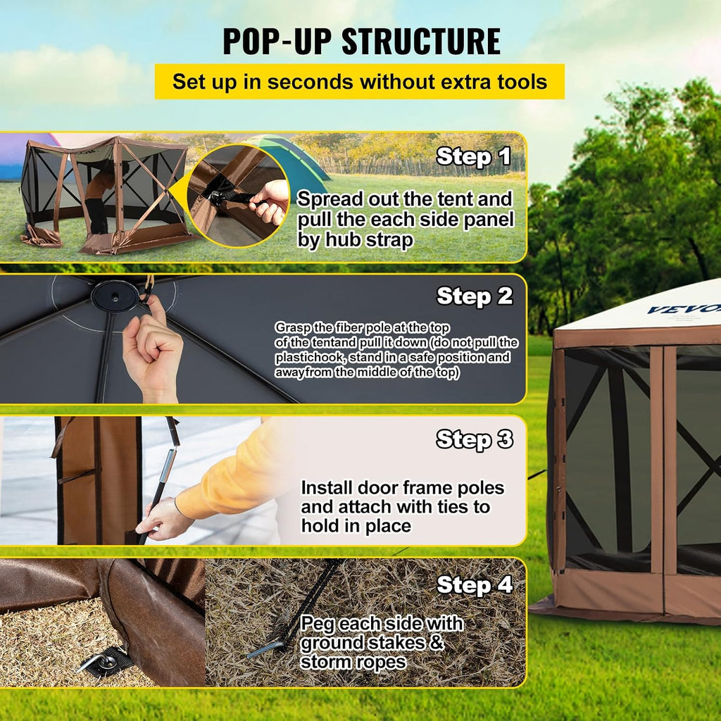 Pop Up Gazebo Screen Tent, Pop-Up Instant Gazebo Tents with Mosquito Netting Outdoor Canopy