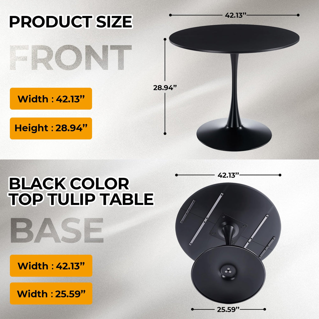 42" Round Tulip Table with Thickened Tabletop & Metal Pedestal