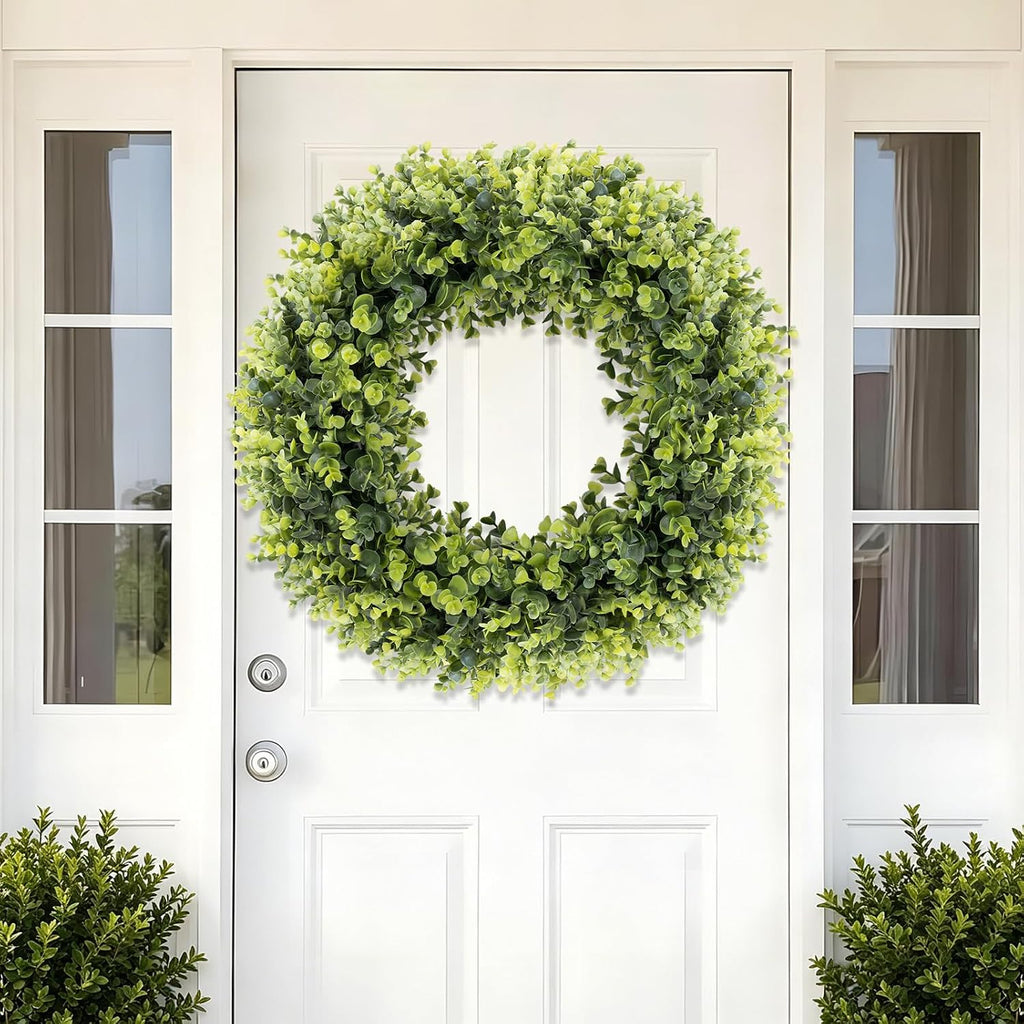 24In Large Boxwoods Door Wreaths for Front Door Spring Summer Outside All Season Green Year Round Artificial Greenery