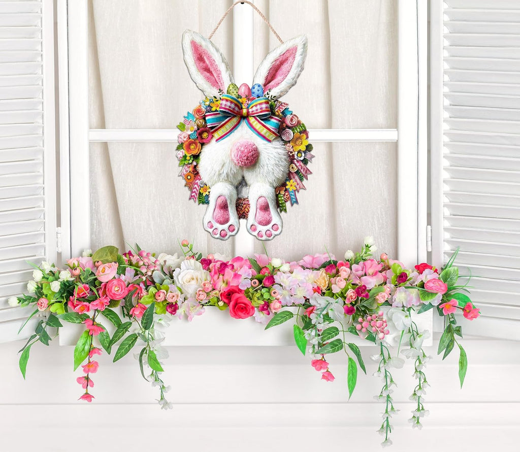 Easter Decoration Wooden Door Wreath for Front Door Sign Cute Bunny Wooden Door Hanger Rabbit Spring Decoration, Cute