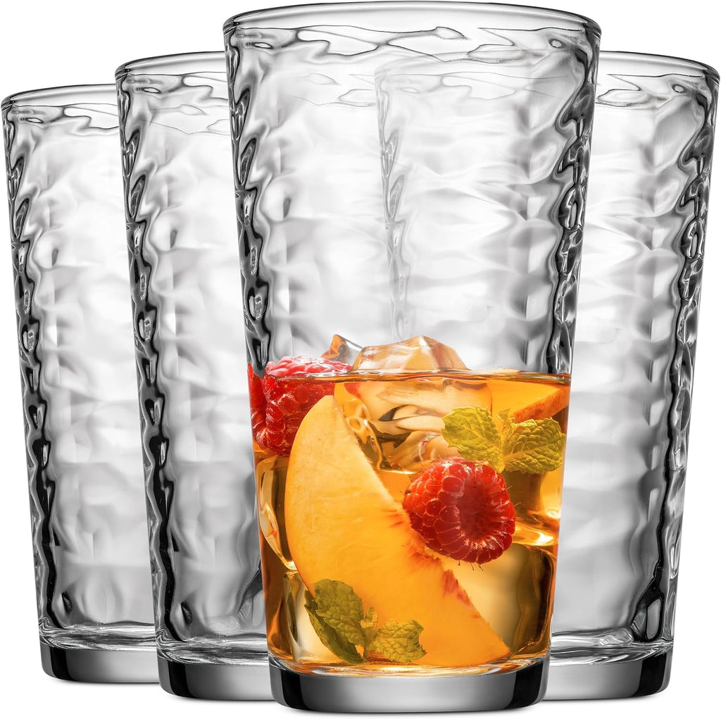Drinking Glasses Set of 4 Highball Glass Cups, 17 Oz. Basic Cooler Glassware, ideal for Water, Juice, Cocktails, Iced