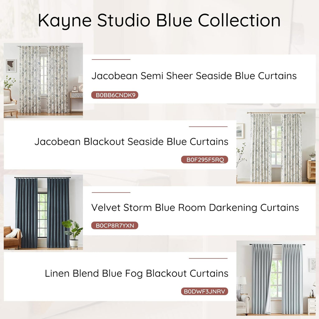 Blue Gray Pinch Pleated Full Blackout Curtains, Linen Blend Room Darkening Thermal Insulated Soundproof Drapes, 84