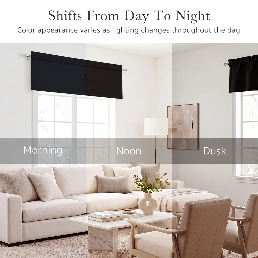 2 Panels Black Blackout Valance for Windows, 42" W x 16" L