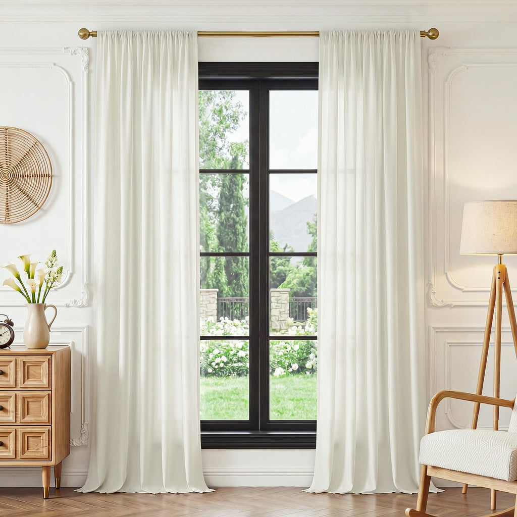 Cream Sheer Curtains, 108 Inch, Rod Pocket, 2 Panels