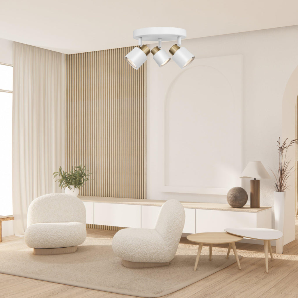 3 Light Track Lighting Kit, Matte White Brass Finish Canopy with Moden Flush Mount Ceiling Spotlight,Dining,Living