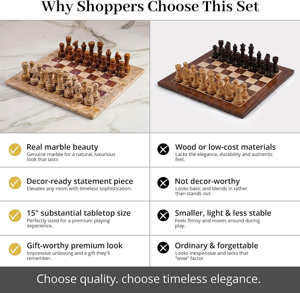 Marble Chess Set 15" Luxury Board Game & Chess Sets for Adults - Set of 2