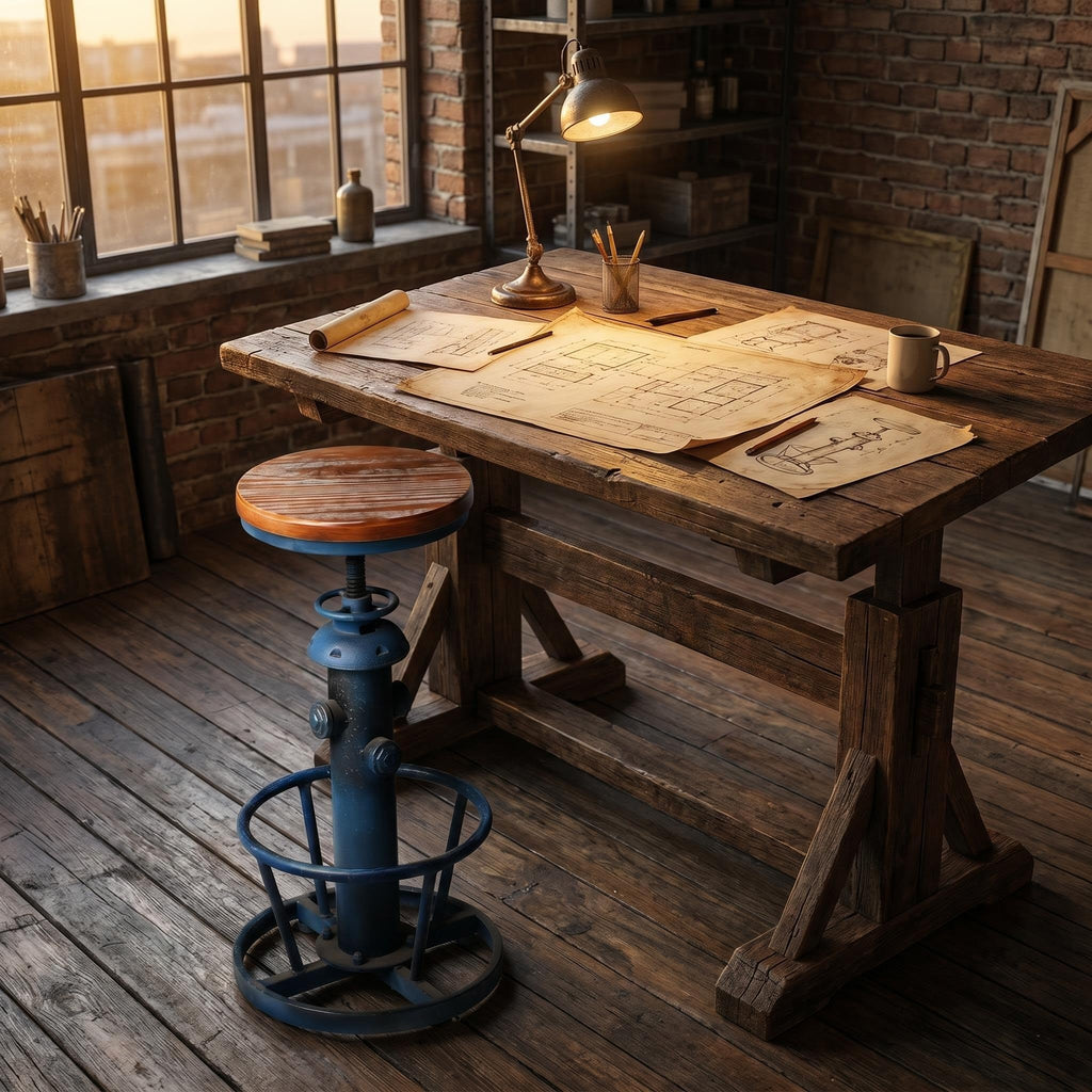 Industrial Vintage Fire Hydrant Bar Stool, Height Adjustable Swivel Counter Stool with Solid Wood Seat, Distressed