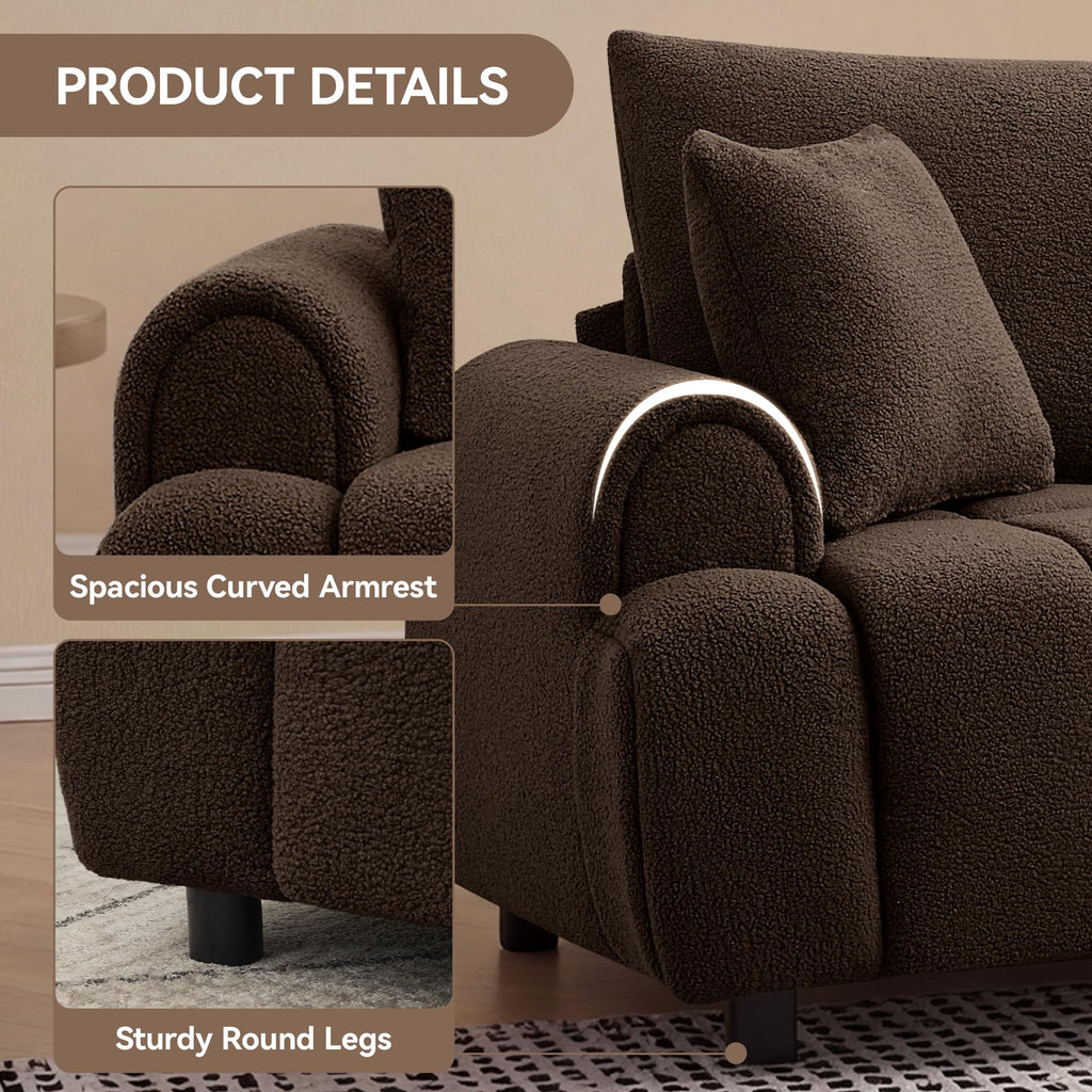 88'' Boucle Loveseat Couch, Modern Oversized 2 Seater Couches with Round Armrest & Solid Wood Frame, Upholstered