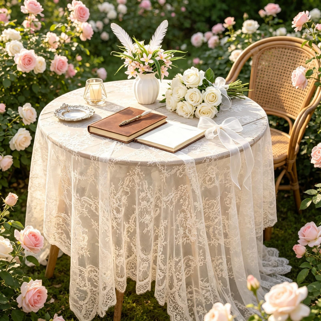 Lace Tablecloth 60x120 Inch Rectangle White for Dining, Wedding & Party