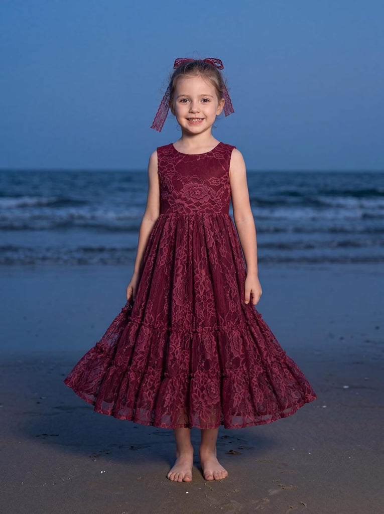 Flower Girl Dress Ruffle Lace Boho Toddler Dresses Sleeveless