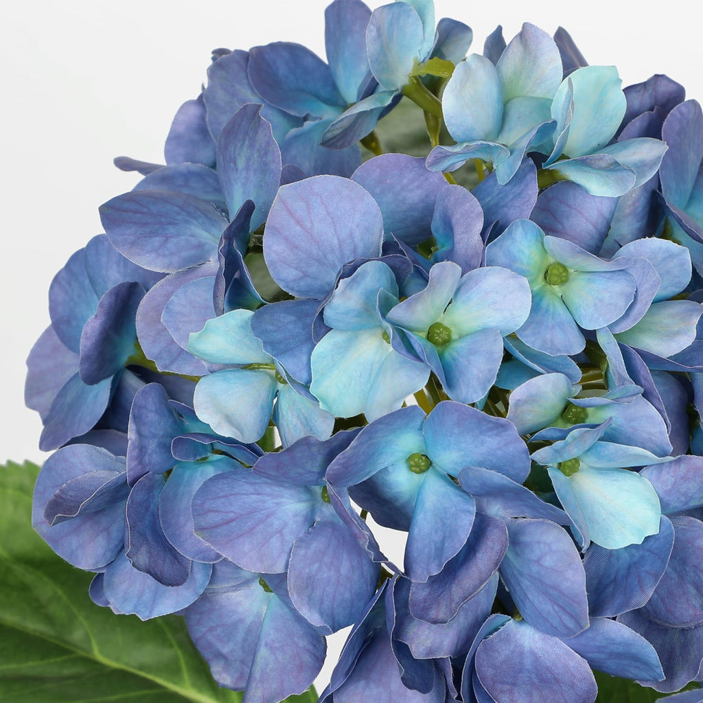 Blue Artificial in Pot Large Silk Three-Head Hydrangeas Fake Arrangements for Indoor Home Office Kitchen Table