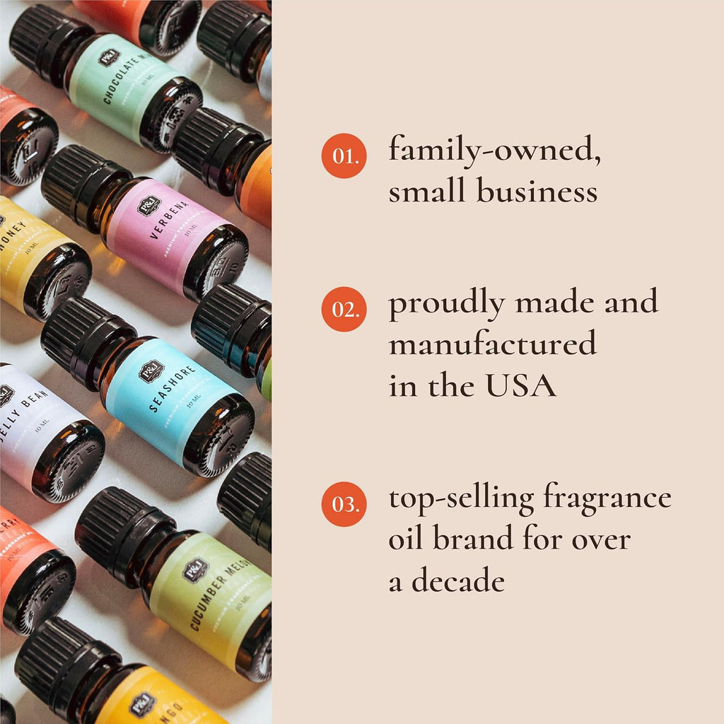P&J Fragrance Oil Holiday Set for Christmas Home Decor | Mistletoe, Candy Cane, Wintermint, Apple Cider, Cranberry - Set of 6