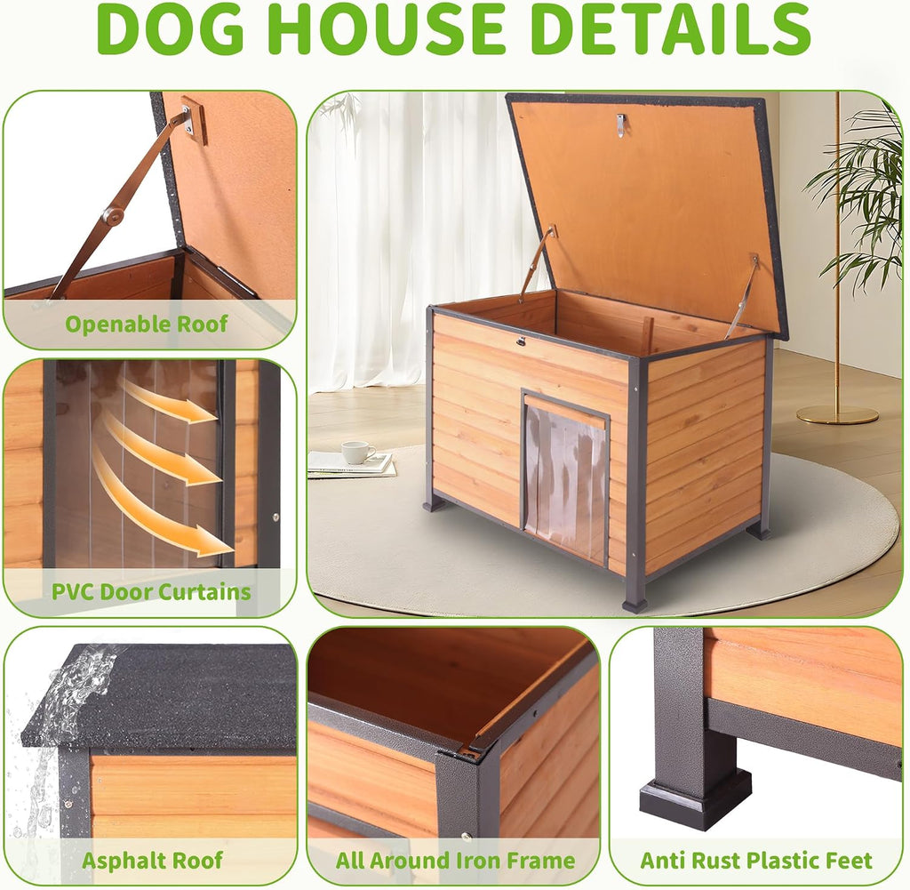Insulated Dog House Outdoor Weatherproof, Large Wooden House, Removable Inner Lining in Winter, Upgraded Chewing