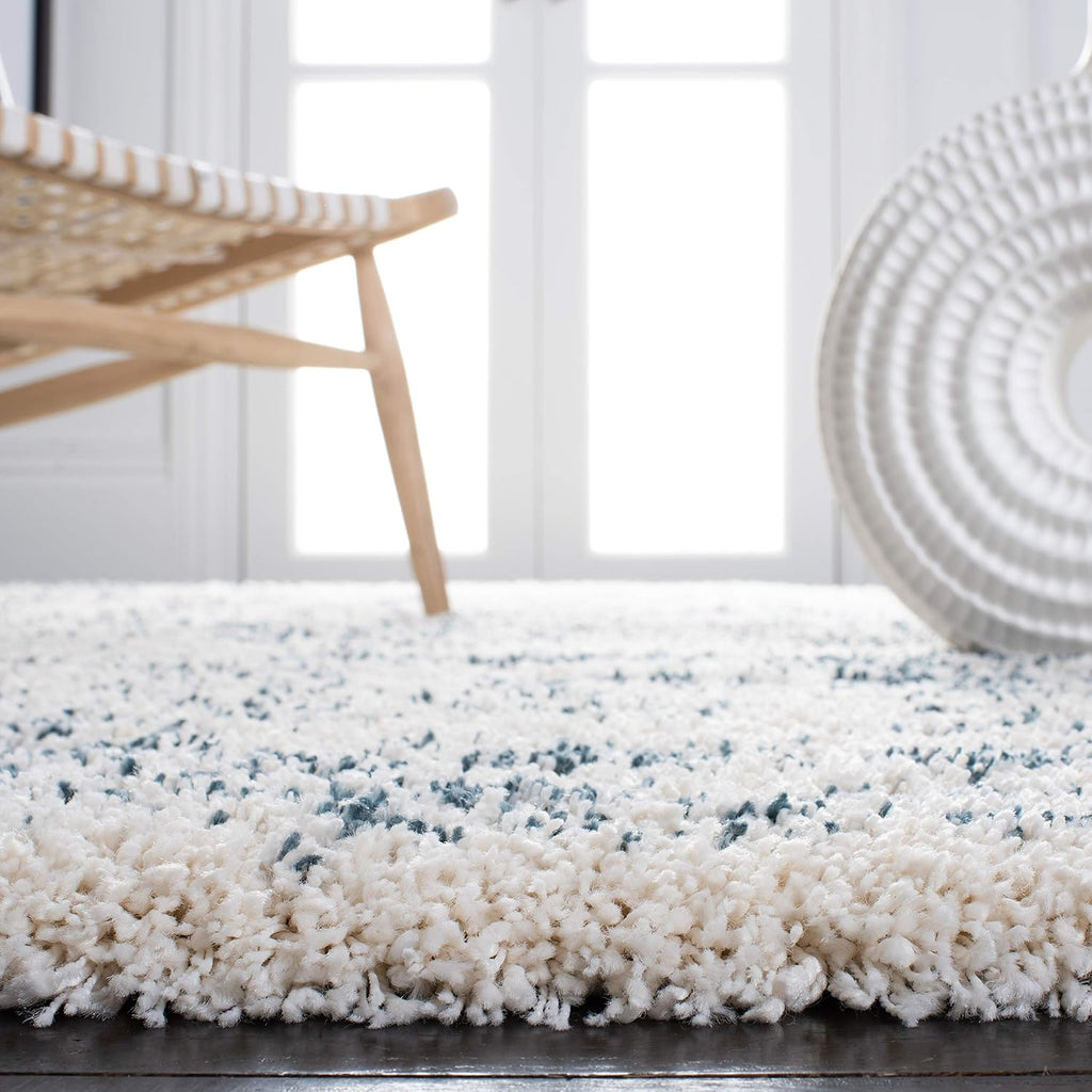 Hudson Shag Square Rug 7', Plush Ivory & Steel Blue SGH299A