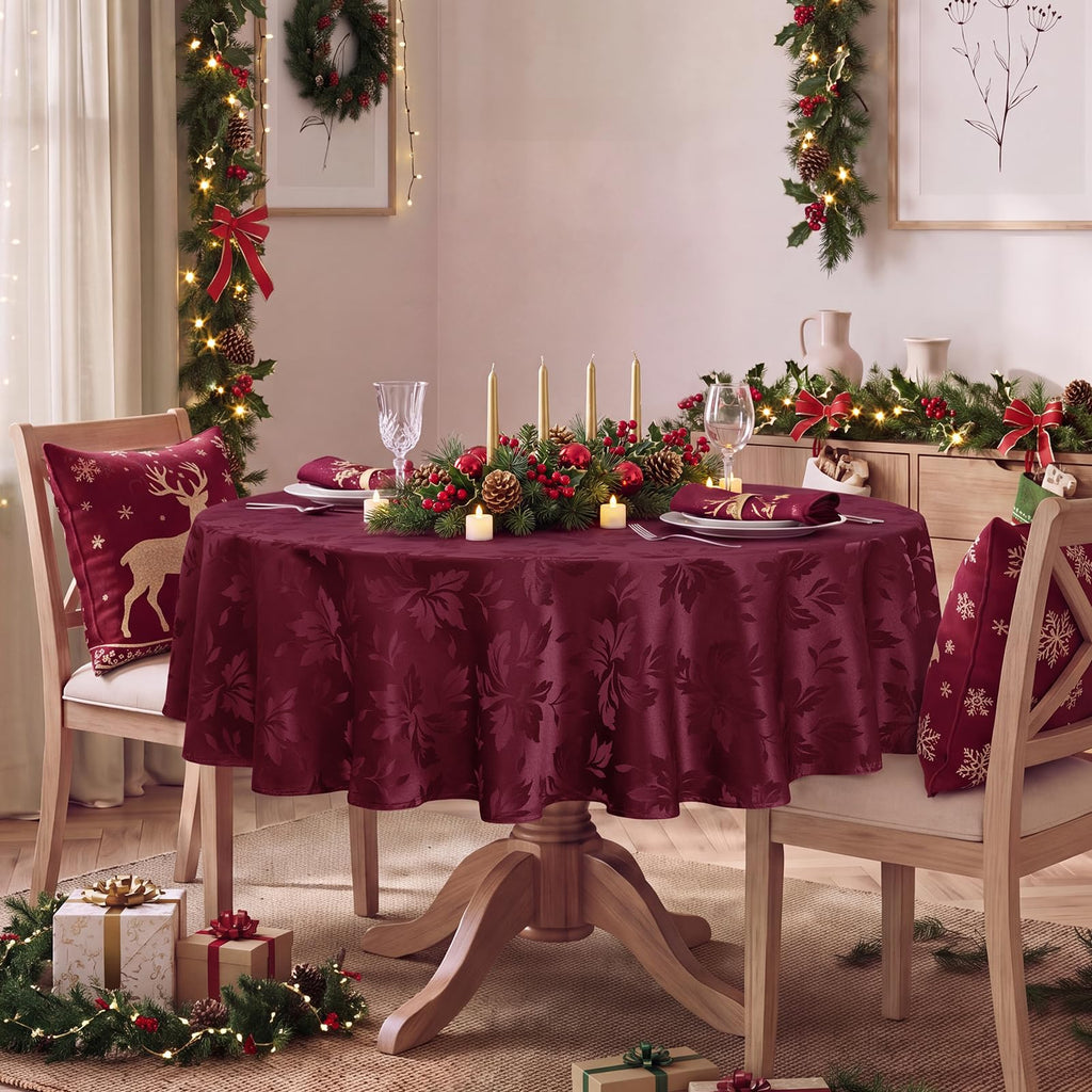 Jacquard Round Tablecloth 70 Inch, Burgundy