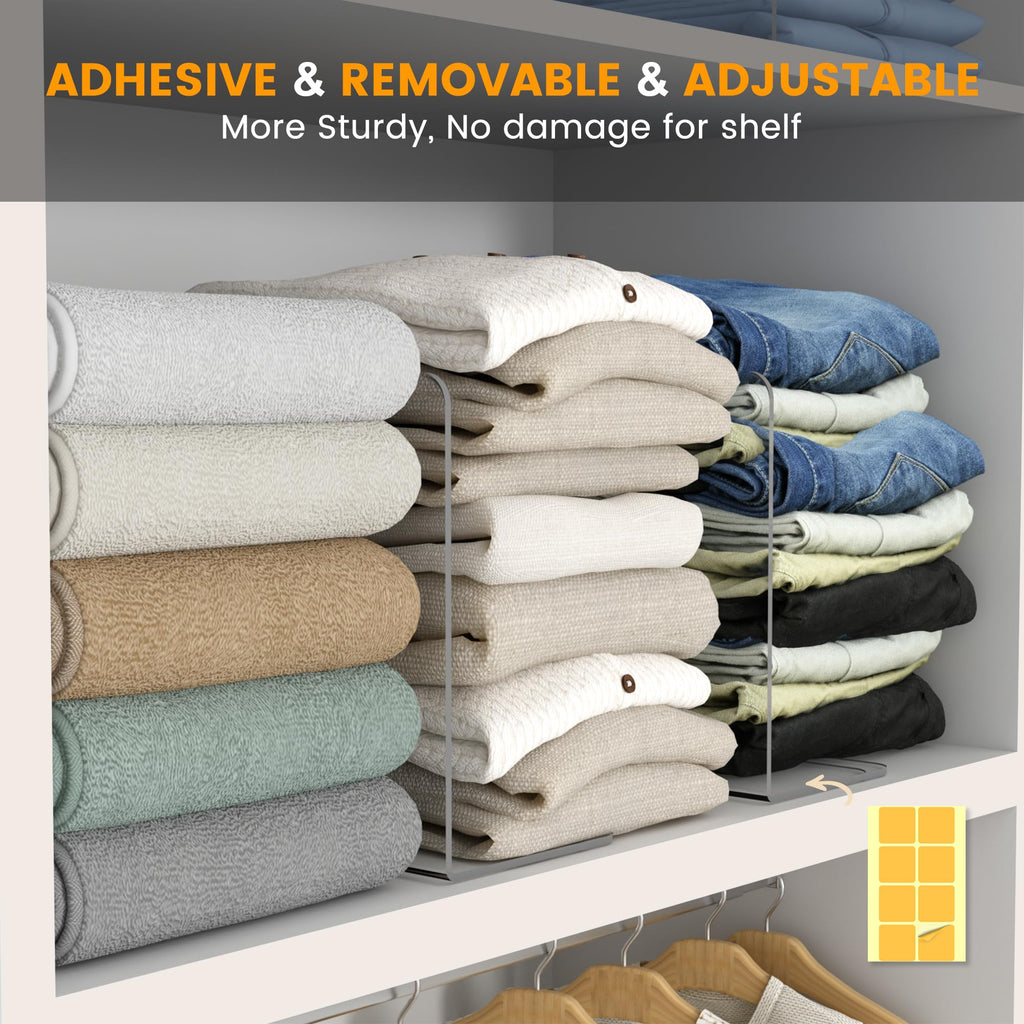 Shelf Dividers for Closet Organization - Keep Sweaters & Purses Upright, Clear Acrylic Separators for Most Wood
