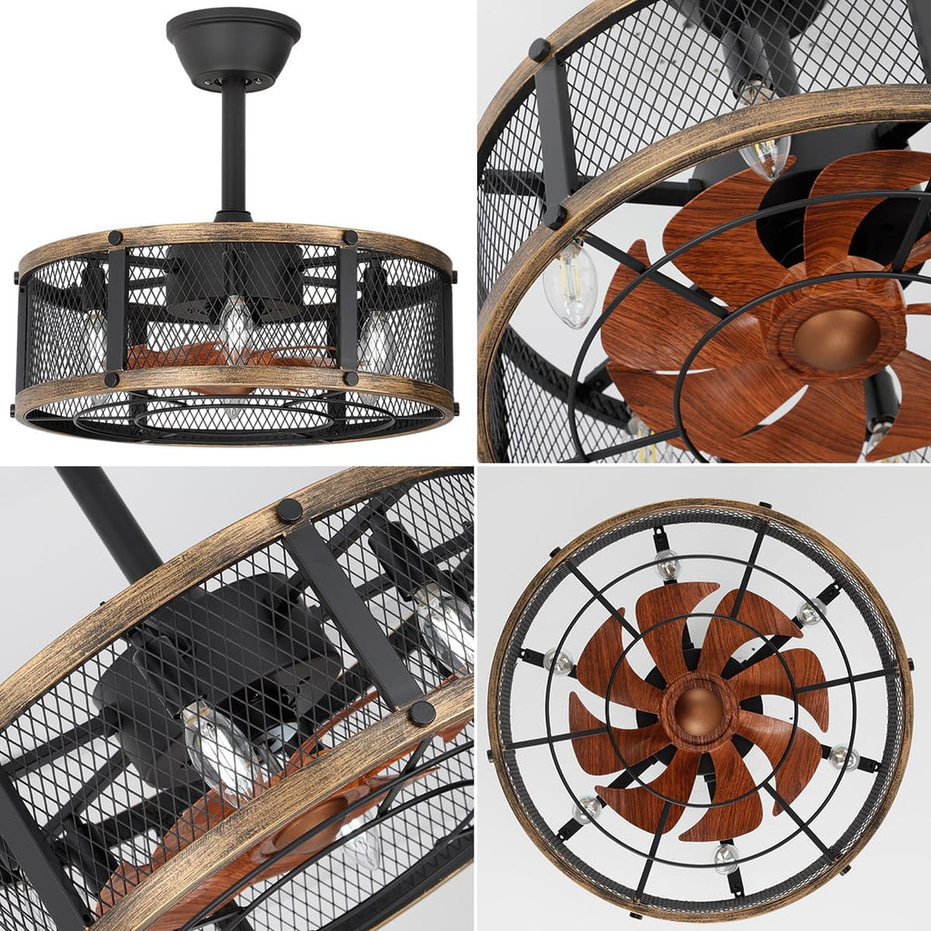 19" Farmhouse Caged Ceiling Fan with Light, 6-Lights, Rustic Ceiling Fans with Lights and Remote, Bladeless Ceiling Fan with Light for Kitchen, Living Room A101-B0F18BKGTG