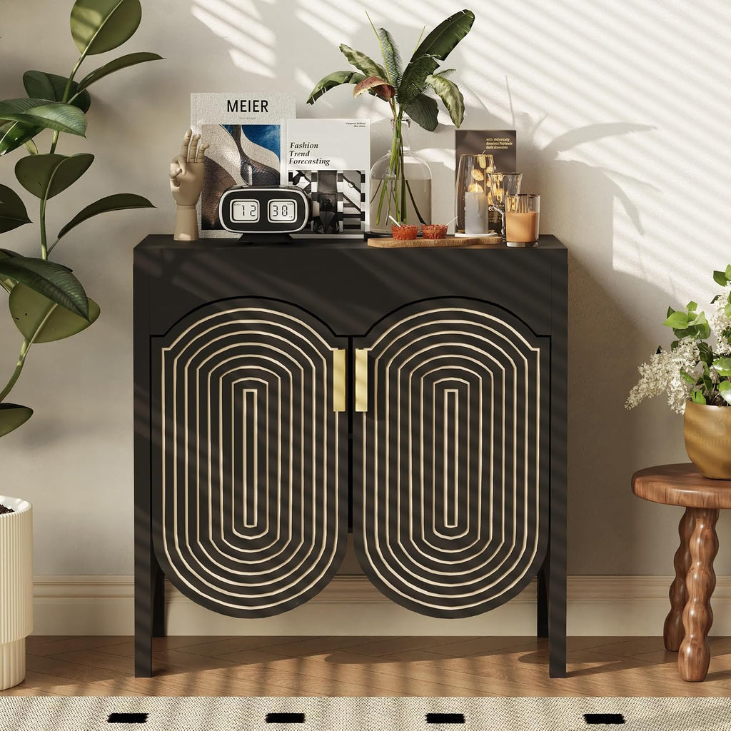 Fluted Sideboard Cabinet with Storage,Buffet Cabinet with Adjustable Shelves,Accent Storage Cabinets with Carved Arc