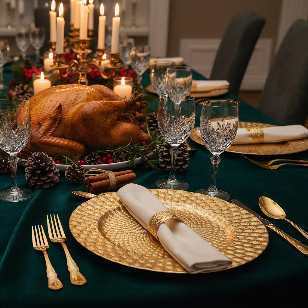 12 Pack, 13" Plastic Reusable Round Dinner Under Plates Bulk, Embossed Peacock Feather Elegant Service Charger for