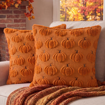 Fall Throw Pillow Covers 16x16 Set of 2 Double-Sided Pumpkin Covers