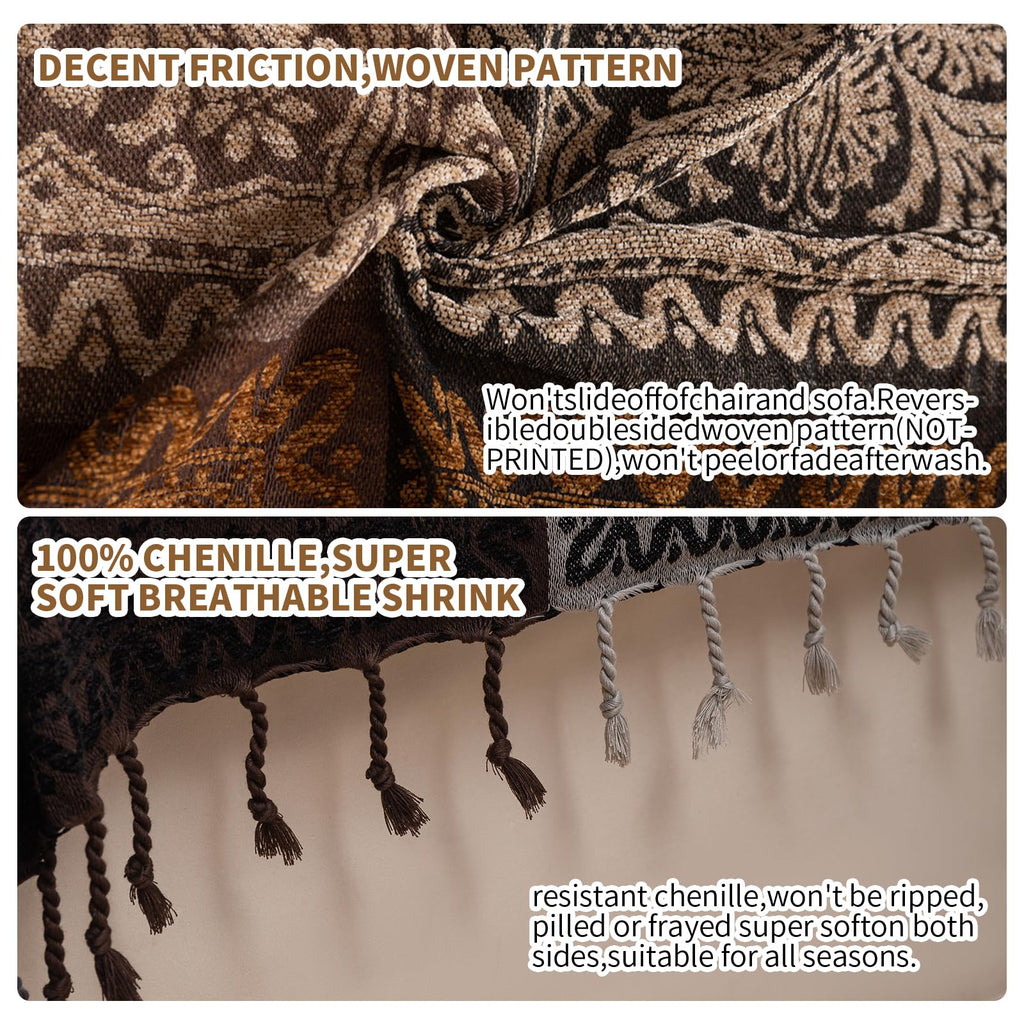 Boho Throw Blanket, Chenille Jacquard Tassels Throw Blankets for Bed Couch Soft Chair, Bohemian Fringe Tassels