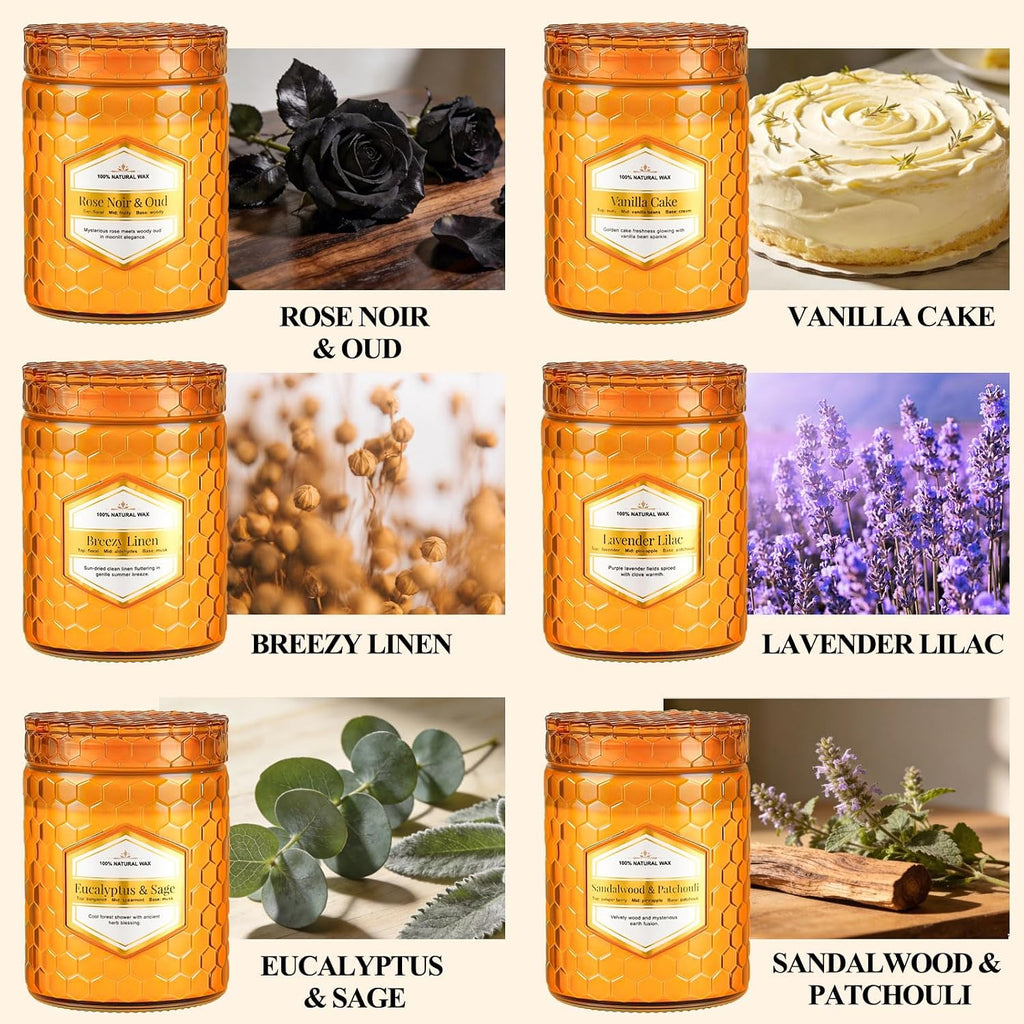 Natural Soy Wax Jar Candles, Scented Aromatherapy Gift Set for Women, 33 oz 240 Hour Long Lasting Candles - Set of 6