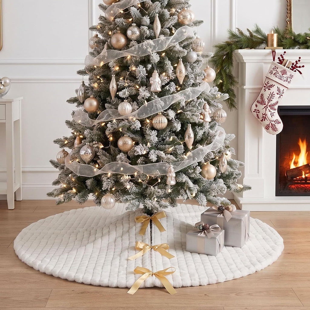 Christmas Tree Skirt, 60-Inch White Faux Fur Decor