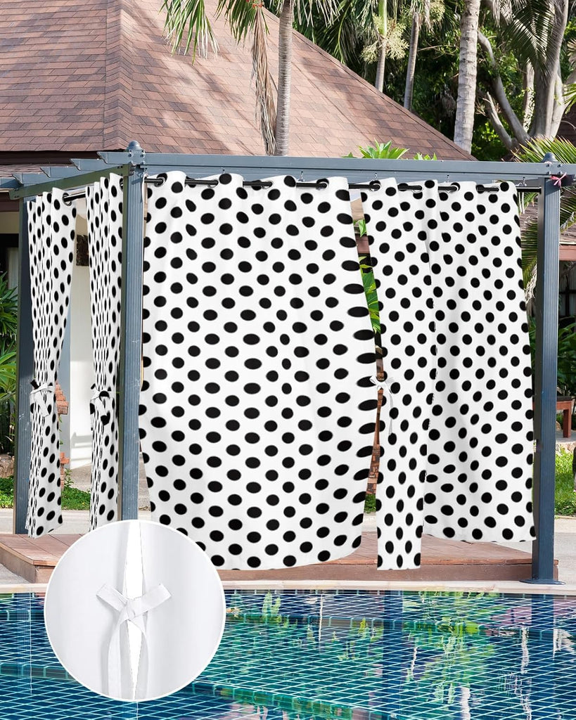 Outdoor Curtains Waterproof, Black White Privacy Screen Outdoor Front Porch Decor, Grommet Outside Curtains for