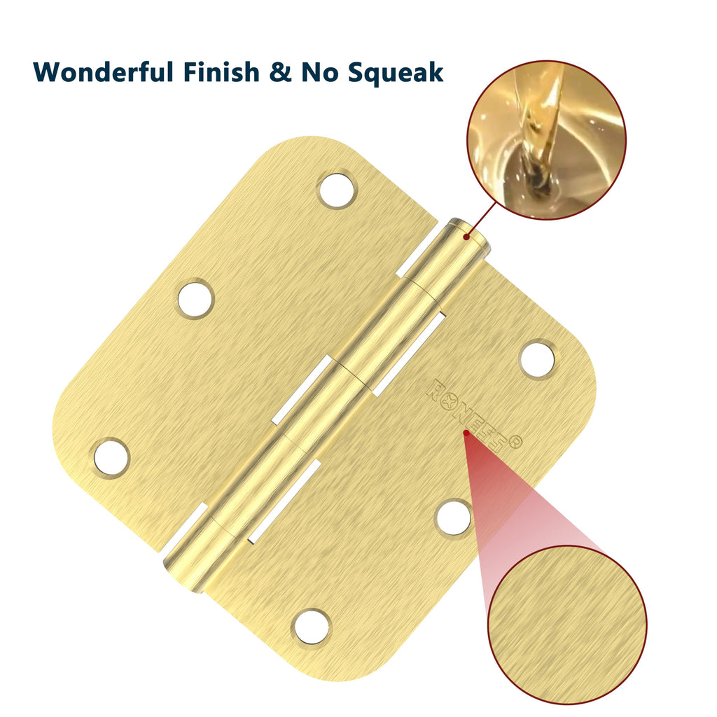 24 Pack Brushed Gold Door Hinges 3.5 Inch, 5/8" Radius Rounded, Standard Residential for Doors, Sturdy Hinges