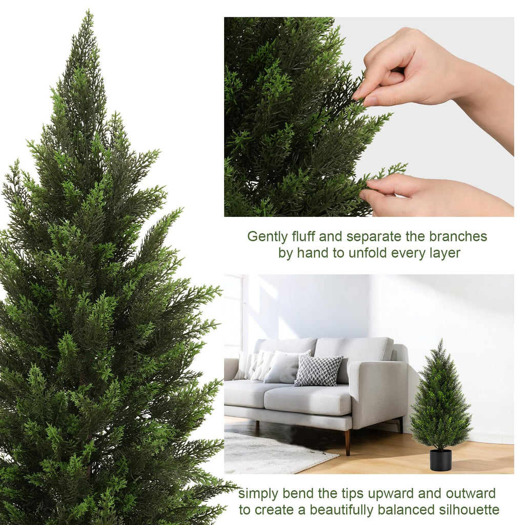 3FT Artificial Topiary Cedar Trees, UV-Resistant Faux Evergreen Outdoor Plants, Artificial Pine Tree for Outdoor