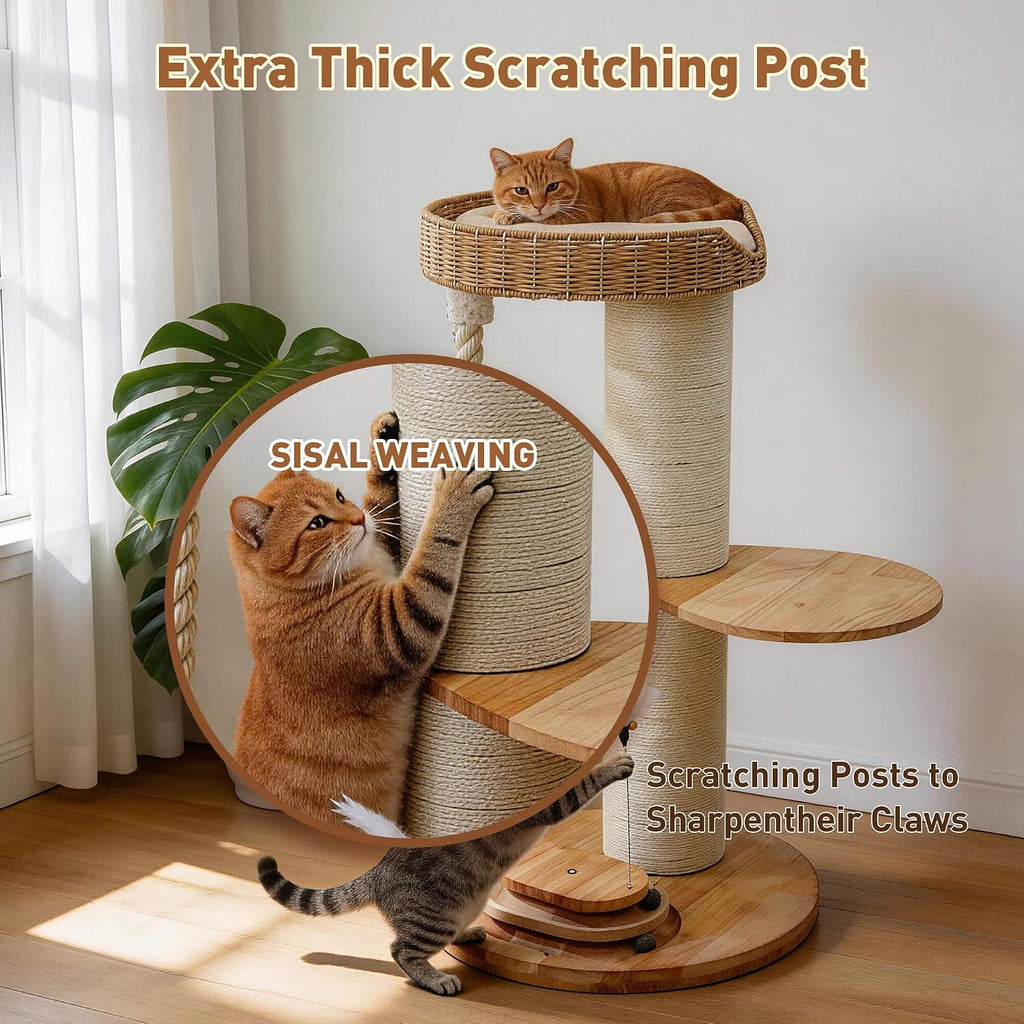 28.5in Wooden Cat Tree for Large Cats, Modern Cat Tower